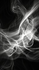 Wall Mural - Soft wispy light trails dance across the frame creating an abstract and mesmerizing visual experience. Black and white art