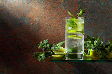 Wall Mural - Mojito with ice, lime, and mint.