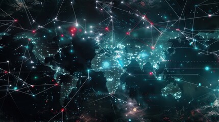 Wall Mural - futuristic world map with digital connections