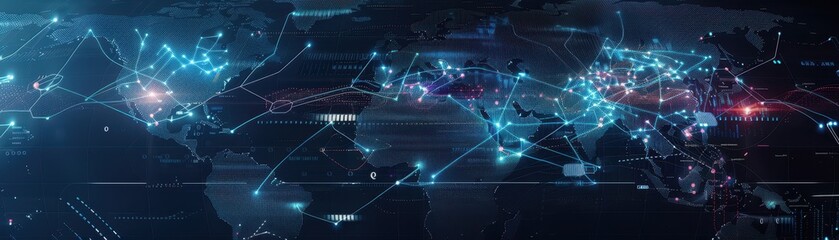 Wall Mural - futuristic world map with digital connections