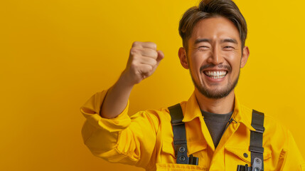 Happy Construction Worker Celebrating Success