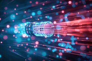 Leinwandbilder - High-speed fiber optic technology with vibrant lights and data transfer concept. Perfect for digital, technology, and futuristic themes.