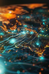 Wall Mural - futuristic world map with digital connections