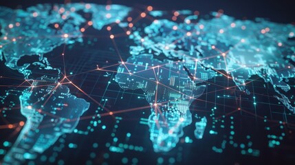 Wall Mural - futuristic world map with digital connections