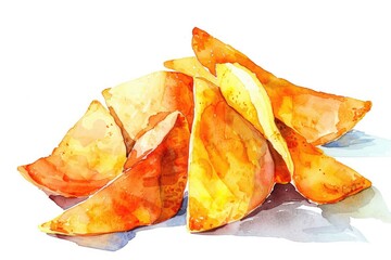 Delicious Crispy Potato Chips. Watercolor Illustration of Tasty Fast Food Snack