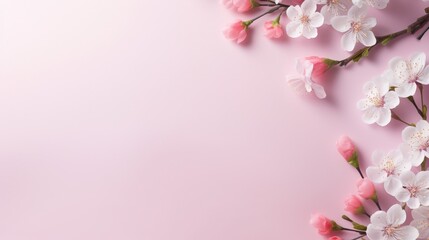 Wall Mural - Delicate Pink and White Blossoms on a Pastel Pink Background