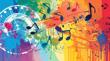 Wall Mural - Summer Festivals incorporating Music Notes and Ferris Wheel Imagery