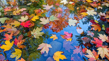 Autumn Leaves in a Tranquil Stream