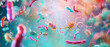 © goopiag - A captivating journey into the microscopic world. Bacteria and protozoa dance across a minimalist background featuring a blend of pastel Memphis shapes. The diversity of microbial life,