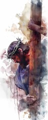 Wall Mural - Stations of the Cross Series: Jesus Takes Up His Cross, a poignant digital watercolor painting capturing a moment of profound spiritual significance.
