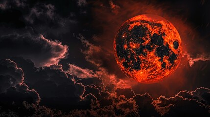 Blood moon in the black sky and clouds Perfect for Halloween and End of the World designs