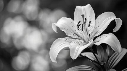 Wall Mural - Contrasting black and white portrait of blooming lily with blurred background