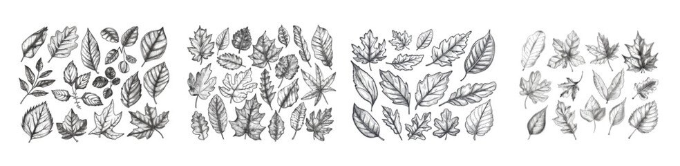 Sketch autumn leaves. Hand drawn fall foliage, forest leaf botanical elements for seasonal advertisements, invitations or textile designs. Natural tree leaves engraved and isolated on a white