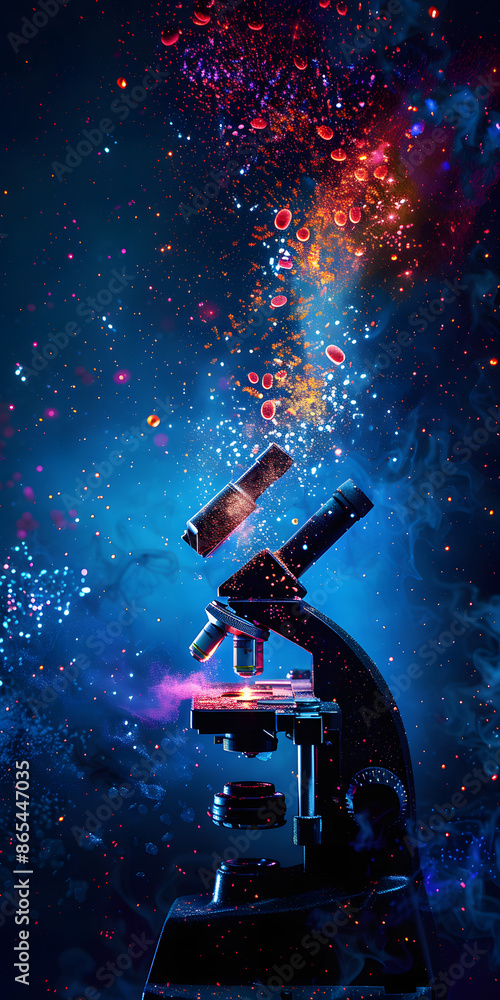 Visual Microscopy Microscópio com Células de Bactérias Coloridas Stock Illustration ...