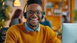 © studio clever - Smiling Young Man with Headphones in a Modern Office Environment - Generative AI