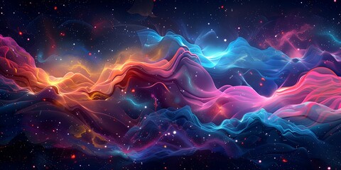 Wall Mural - a colorful, abstract painting of a galaxy with a purple mountain in the middle. the painting is full