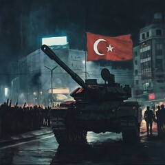 Wall Mural - Poster illustration for Democracy and National Unity Day with tank and people on the street. 