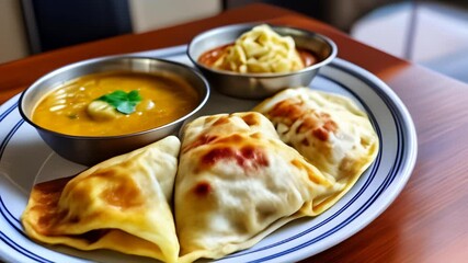 Canvas Print -  Delicious dumplings and soup ready to be savored