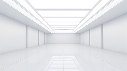 Wall Mural - Expansive White Architectural Interior with Symmetrical Corridor