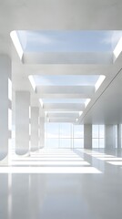 Wall Mural - Minimalist Abstract Architectural Interior with Bright Empty Concrete Corridor