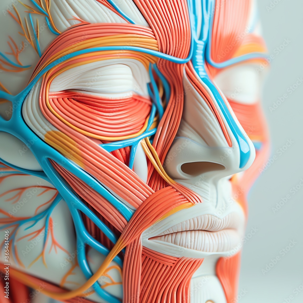 Detailed image of the anatomy of facial nerves and muscles for surgical ...