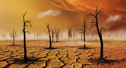 heat wave climate change, dry land dead vegetation