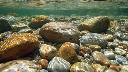 Wall Mural - Smooth Rocks and Light Reflections Underwater