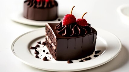 Wall Mural -  Deliciously decadent chocolate cake with raspberries ready to be savored