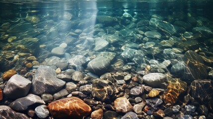 Wall Mural - Smooth Rocks and Light Reflections Underwater