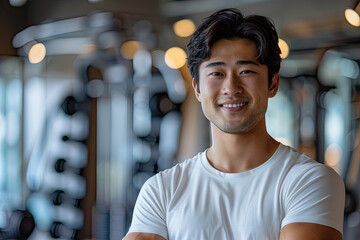 Wall Mural - a man with his arms crossed standing in gym