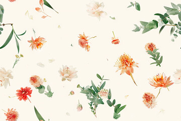 Wall Mural - a floral background with flowers and leaves