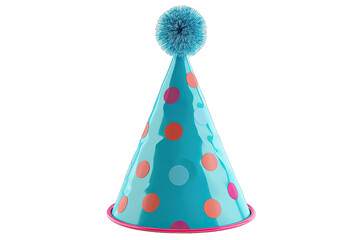 Colorful party hat with polka dots and a pom-pom top, perfect for celebrations, birthdays, and festive occasions.