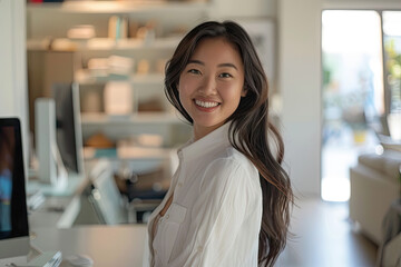 Canvas Print - portrait of a gen z Asian woman, an IT worker