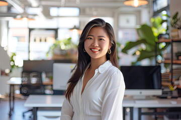 Wall Mural - portrait of a gen z Asian woman, an IT worker