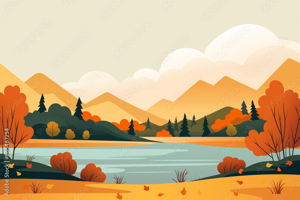 Autumn season landscape. Vector illustration of an autumn landscape ...