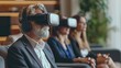 © BMMP Studio - Group of people wearing virtual reality headsets, immersed in a VR experience, highlighting the use of advanced technology in a professional setting.
