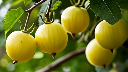 Canvas Print -  Bright yellow fruit hanging from a tree branch