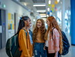 © Georgy - Of Smiling Female friends multiracial group at School Wearing Uniform in the hall