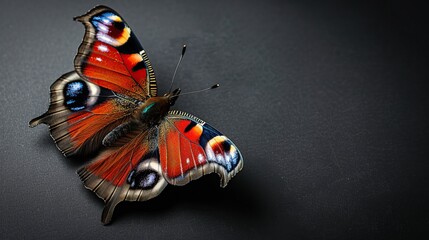 Wall Mural - Close-up of a Peacock Butterfly on a Dark Background