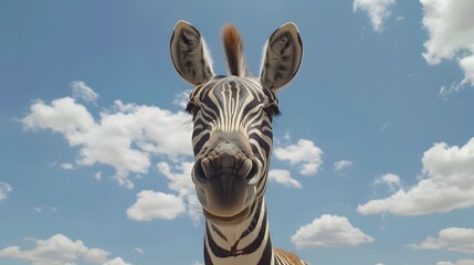 muzzle of a zebra against the sky. 