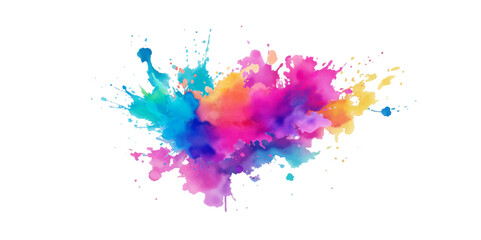 Bright colorful watercolor splash splatter stain brush strokes on white background. Modern vibrant aquarelle spot. Aquarelle explosion on white. Element. Vector watercolor illustration isolated design