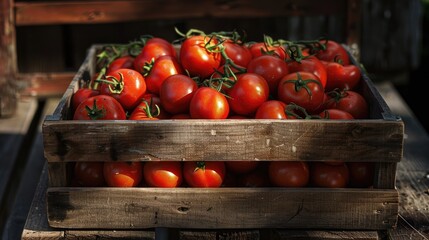 Canvas Print - Tomatoes box harvested. Generative AI