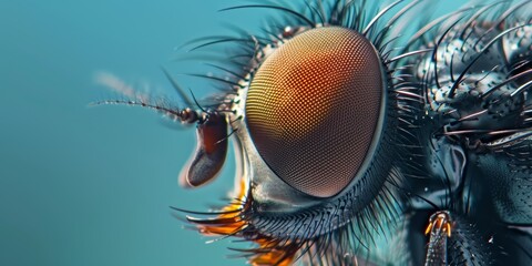 super closeup view of a fly's right eye,