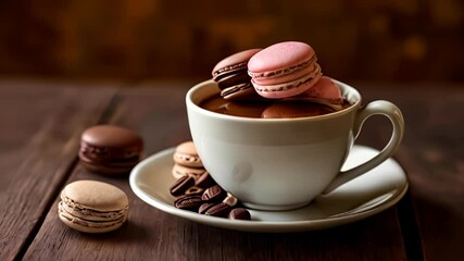 Poster -  Deliciously indulgent chocolate macarons in a cup