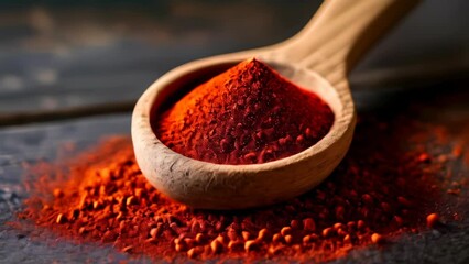 Poster -  A spoonful of vibrant red spice ready to add flavor to your dish