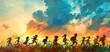 © Jang - A beautiful silhouette of a multicultural group of children playing joyfully in an open field
