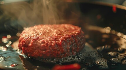 Wall Mural - Uncooked beef burger ready for cooking in shallow oil