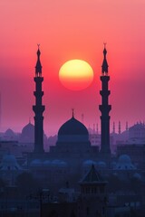 Wall Mural - Sunset silhouette of a mosque