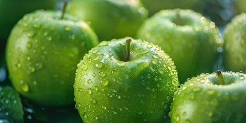 Wall Mural - Close-Up Green Apples With Dew