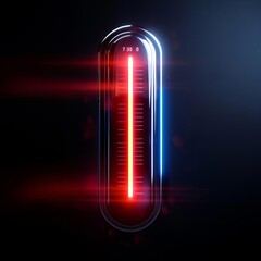 Futuristic glowing red thermometer on dark background.